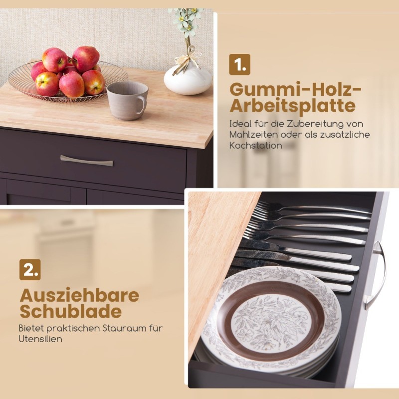 Keittiövaunu pyörillä ja laatikolla, ruskea