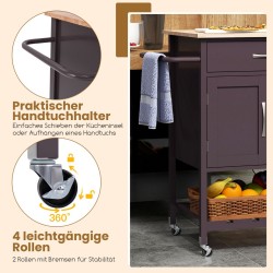 Keittiövaunu pyörillä ja laatikolla, ruskea