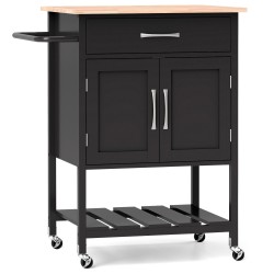 Rullattava keittiösaareke musta säilytyskaapilla ja laatikolla