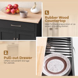 Rullattava keittiösaareke musta säilytyskaapilla ja laatikolla