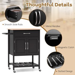 Rullattava keittiösaareke musta säilytyskaapilla ja laatikolla