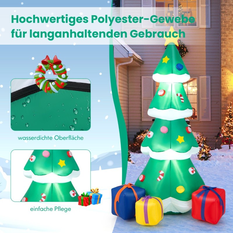 Puhallettava vihreä joulukuusi LED-valoilla ja lahjapaketeilla