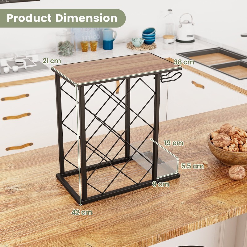 Viinipulloteline metallikehyksellä ja säilytyslaatikolla, ruskea