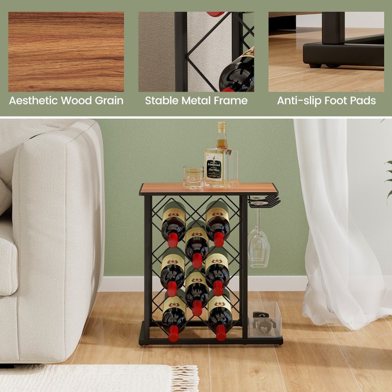 Viinipulloteline metallikehyksellä ja säilytyslaatikolla, ruskea