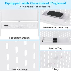 Kaksipuolinen magneettinen valkotaulu pyörillä ja reikälevyllä