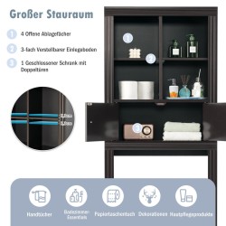 Kolmitasoinen ruskea kylpyhuonekaappi säädettävillä hyllyillä