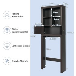 Kolmitasoinen ruskea kylpyhuonekaappi säädettävillä hyllyillä