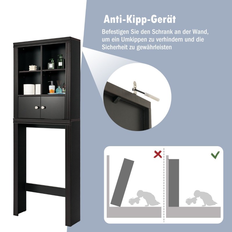 Kolmitasoinen ruskea kylpyhuonekaappi säädettävillä hyllyillä