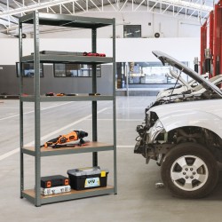 Viiden tason säädettävä harmaa säilytyshylly galvanoidusta teräksestä