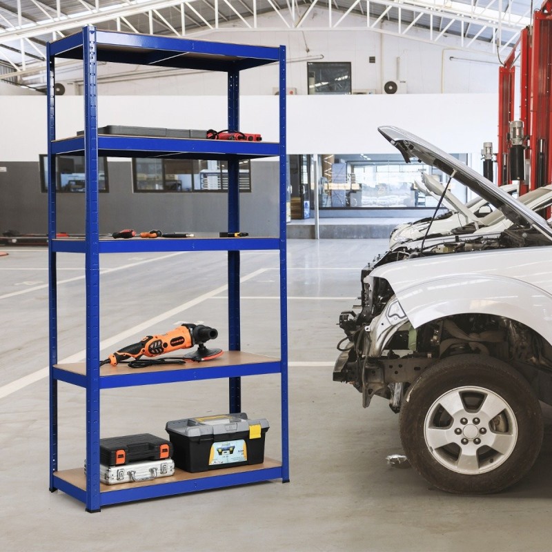 Viiden tason säädettävä sininen säilytyshylly galvanoidusta teräksestä