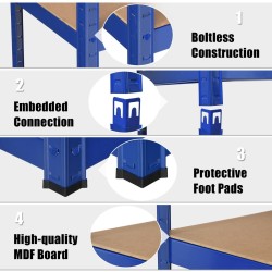 Viiden tason säädettävä sininen säilytyshylly galvanoidusta teräksestä