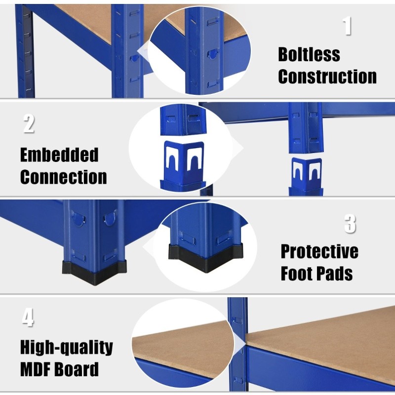 Viiden tason säädettävä sininen säilytyshylly galvanoidusta teräksestä