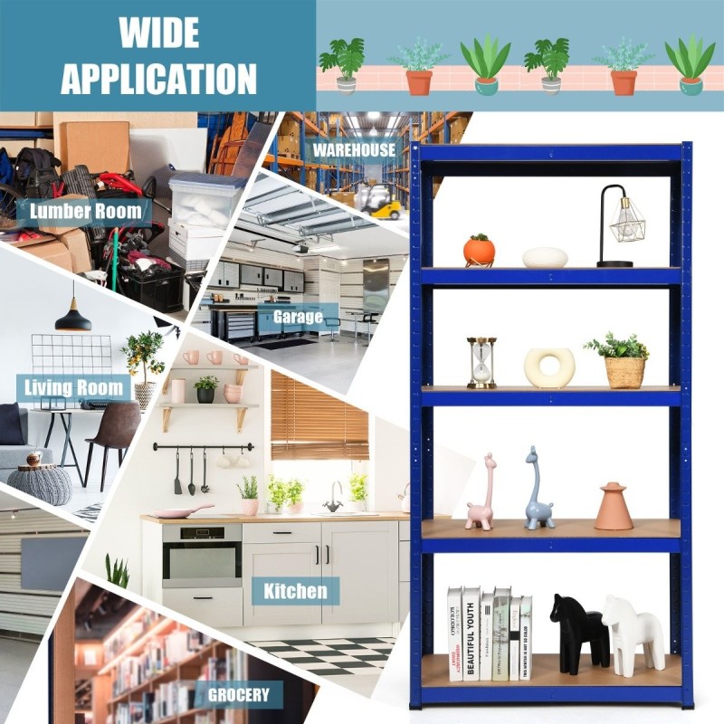 Viiden tason säädettävä sininen säilytyshylly galvanoidusta teräksestä