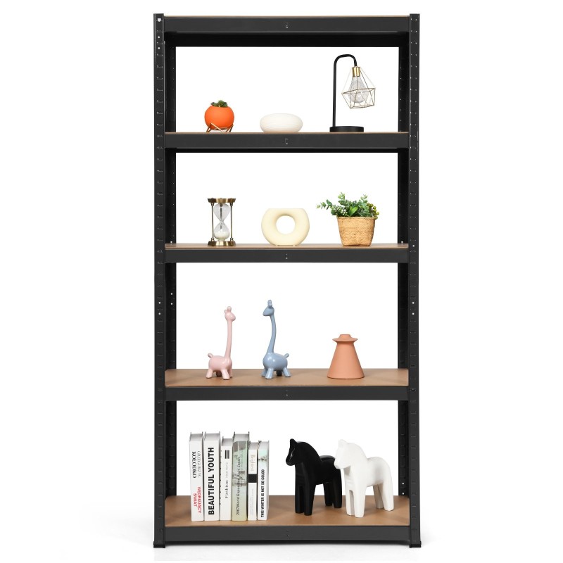 Viiden tason musta säädettävä säilytyshylly ilman pultteja