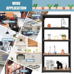 Viiden tason musta säädettävä säilytyshylly ilman pultteja