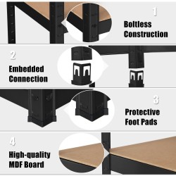 Viiden tason musta säädettävä säilytyshylly ilman pultteja
