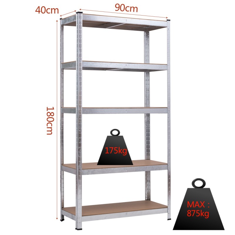 5-tasoinen hopea säilytyshylly galvanoidusta teräksestä