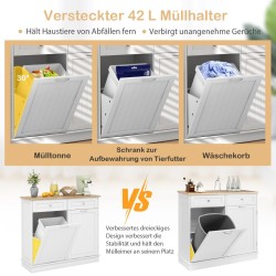 Avattava valkoinen roskakaappi piilotetulla 42L säiliöllä