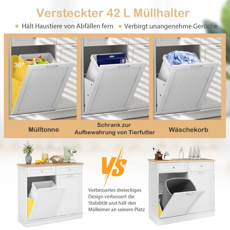 Avattava valkoinen roskakaappi piilotetulla 42L säiliöllä