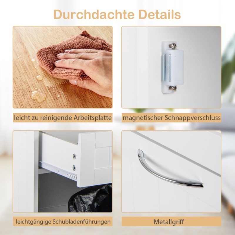 Avattava valkoinen roskakaappi piilotetulla 42L säiliöllä