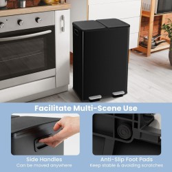 Kaksiosainen musta jäteastia keittiöön, 60L, hiljainen kansi