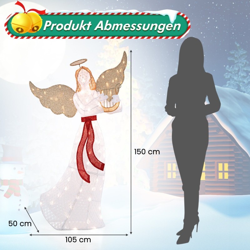 Valkoinen valaistu joulun enkeli harpun ja LED-valoilla