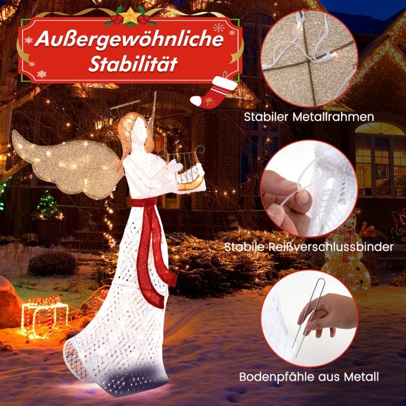 Valkoinen valaistu joulun enkeli harpun ja LED-valoilla