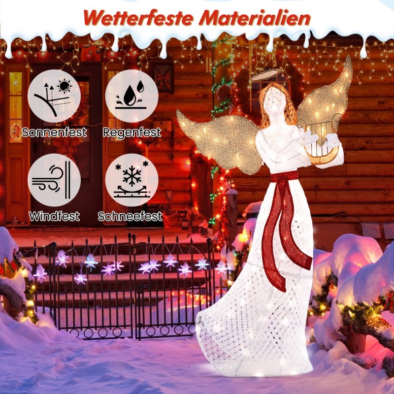 Valkoinen valaistu joulun enkeli harpun ja LED-valoilla