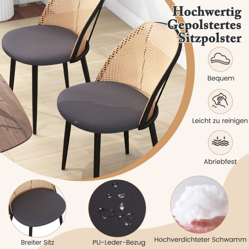 Kaksi harmaata rottinkiselkäistä ruokatuolia ilman käsinojia