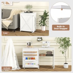 Taittuva ompelupöytä säilytyshyllyllä ja 5 lukittavalla pyörällä