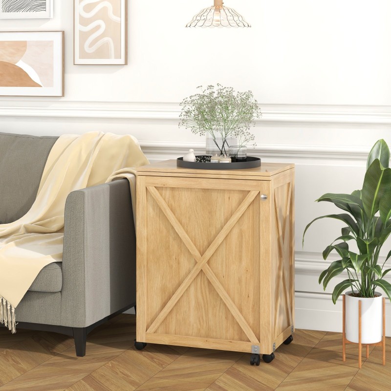 Taittuva ompelupöytä säilytyksellä ja lukittavilla pyörillä - luonnonväri