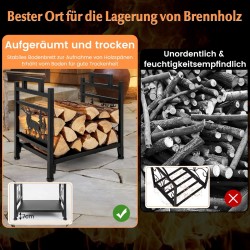 Metallinen kaminapuuteline säädettävillä jaloilla ja kahvoilla musta