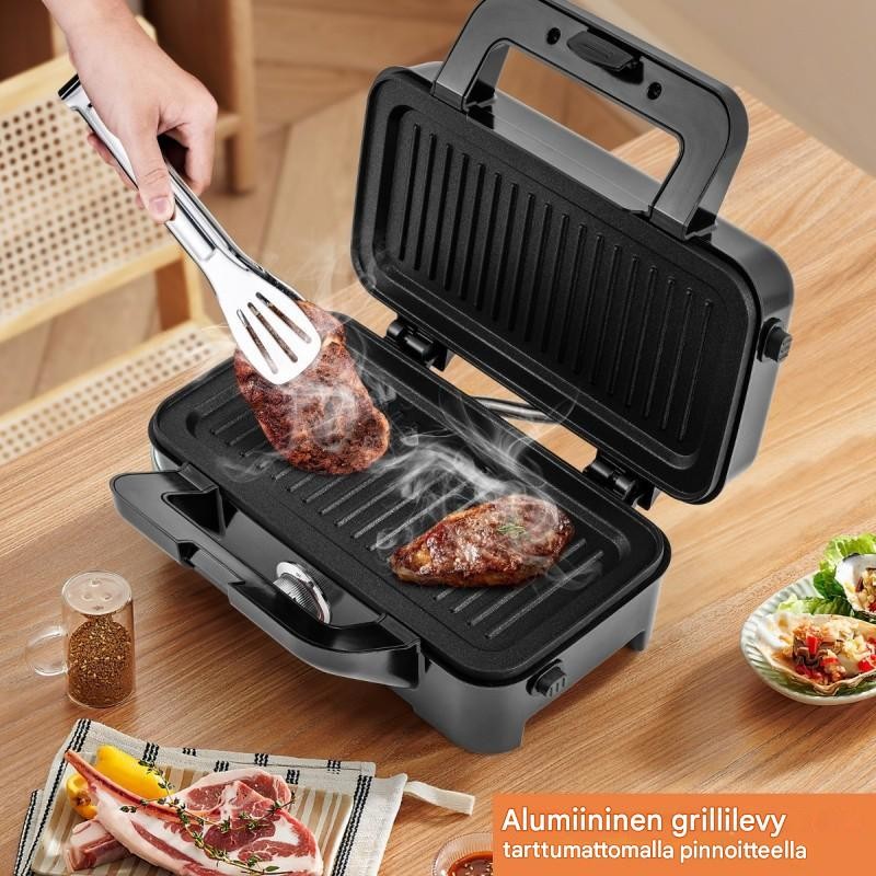 3-in-1 musta vohvelirauta vaihdettavilla levyillä ja lämpötilansäädöllä