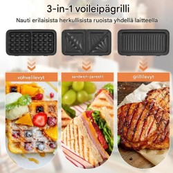 3-in-1 musta vohvelirauta vaihdettavilla levyillä ja lämpötilansäädöllä