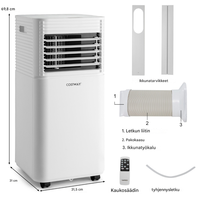 4-in-1 kannettava ilmastointilaite 9000 BTU valkoinen tehokas hiljainen