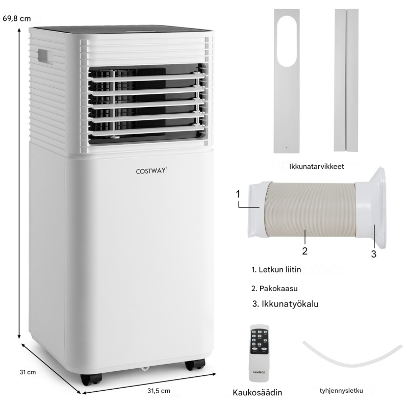 Monipuolinen 4-in-1 ilmastointilaite 9000 BTU musta-valkoinen