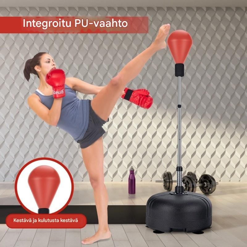 Vapaasti seisova nyrkkeilysäkki hanskoilla ja säädettävällä korkeudella