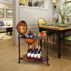 Puuinen maapalloviinikaappi retrotyylisellä juomatelineellä ruskea