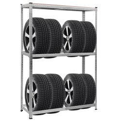 Tukeva säädettävä musta metallinen rengashylly autotalliin