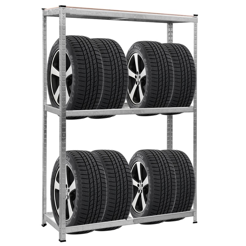 Tukeva säädettävä musta metallinen rengashylly autotalliin