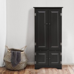 Musta monikäyttöinen kaappi säädettävillä hyllyillä