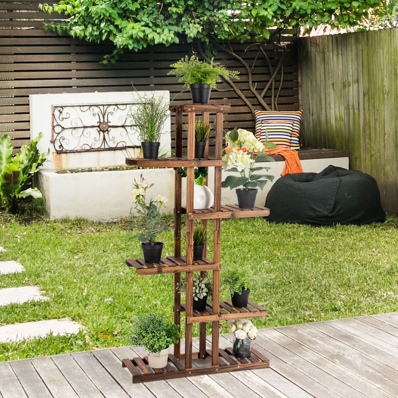 Monitasoinen puinen kukkateline sisä- ja ulkokäyttöön