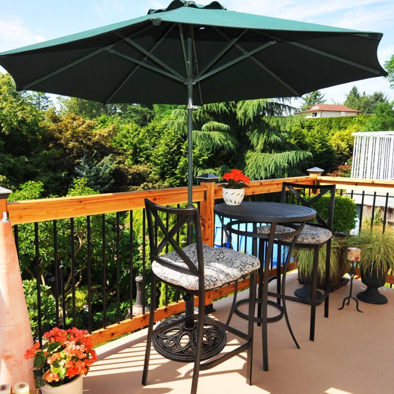 Pronssinen valurautainen aurinkovarjoteline