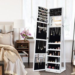 Valkoinen 3-in-1 kääntyvä peilillinen korukaappi hyllyillä