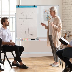 Korkeussäädettävä kaksipuolinen magneettinen valkotaulu pyörillä valkoinen