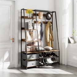 Monikäyttöinen ruskea naulakko 9 koukulla ja 6 hyllyllä