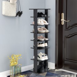 Musta pystysuuntainen kenkäteline 7 hyllyllä