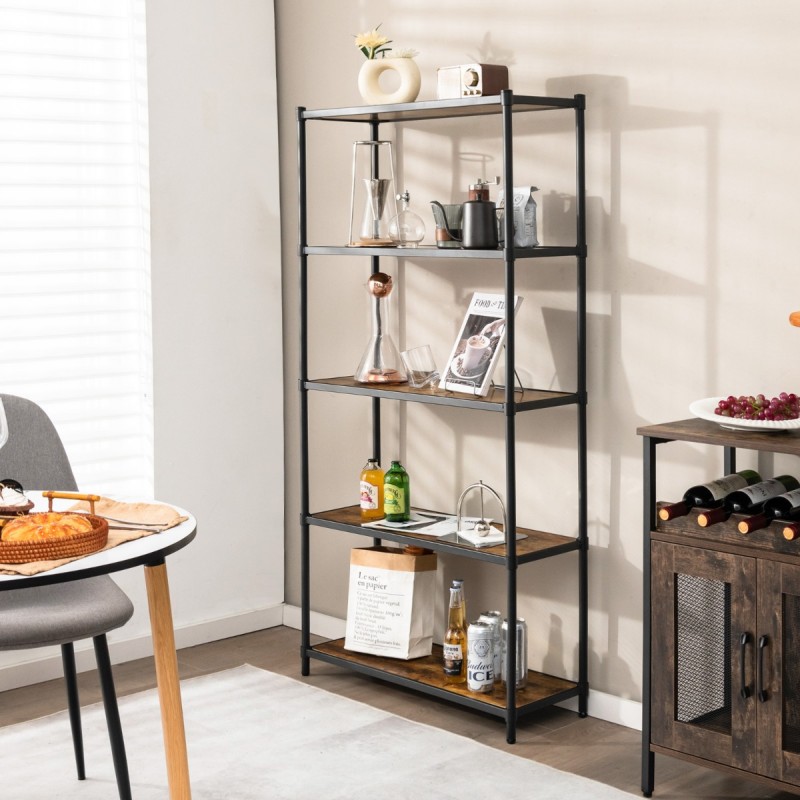 Viiden tason puinen kirjahylly olohuoneeseen