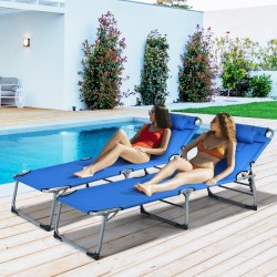 Taitettava sininen aurinkotuoli säädettävällä selkänojalla ulkokäyttöön