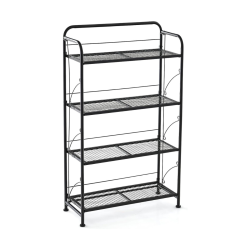 Taittuva nelitasoinen musta metallinen kasviteline säädettävillä hyllyillä